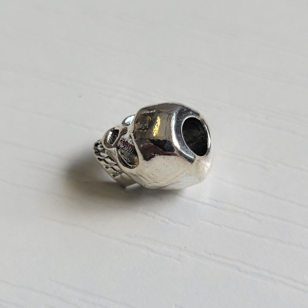 NWT For Pandora Charm Bracelet Solid Steel Skull Heavy Individual Single Charm - Picture 4 of 4